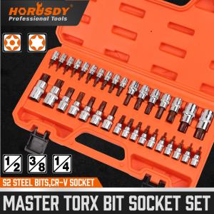 34PC Master Torx Bit Socket Set S2 Steel 1/2" 3/8" 1/4"  Drive Star Heat-treated