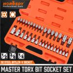 34PC Master Torx Bit Socket Set S2 Steel 1/2" 3/8" 1/4"  Drive Star Heat-treated