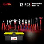 HOUSERAN 12-Piece Household Hand Tool Set with Toolbox – Heavy Duty CRV Pliers, Adjustable Wrench, Rubber Mallet & Claw Hammer for Home, Garage, Automotive & DIY Projects