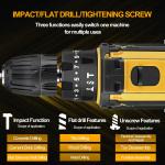 Cordless Brushless Impact Driver Hammer Drill Combo Kit with 2 Battery & Charger