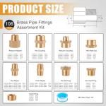 Ailbiuko 106PCS Brass Pipe Fittings Assortment Kit NPT Extension Adapter,Reducer Bushing,Hex Nipple,Close Nipple,Reducing Hex Coupling,Hex Head Plugs,Hex head Cap,Socket Plug Kit