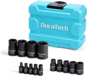 DURATECH 14PC Female E-Torx Torque Socket Star Impact Socket E4-E24 1/4"-1/2" Dr