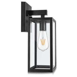 MAXvolador Outdoor Wall Lantern, Exterior Waterproof Wall Sconce Light Fixture, Black Anti-Rust Mount Light with Clear Glass, E26 Base Wall Lamp