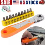 Ratcheting Right Angle Screwdriver Hex Drive 90 Degree Offset + 10pc Bits Set!