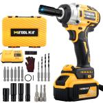 HIGH TORQUE 1/2" IMPACT WRENCH BRUSHLESS CORDLESS BATTERY IMPACT GUN KIT -Yellow