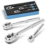 SHALL 90Tooth 3-pc Drive Ratchet Wrench,Quick-Release&Reversible,1/4''3/8''1/2''