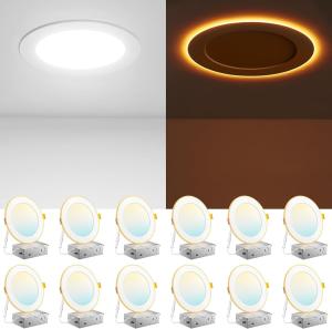 12 Pack 6 Inch 5CCT LED Recessed Ceiling Light 2700K-5000K With Night light