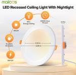 12 Pack 6 Inch 5CCT LED Recessed Ceiling Light 2700K-5000K With Night light