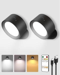LED Wall Mounted Lights, Rechargeable Wall Sconces Lamp, 3 Color Temps & Remote