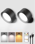 LED Wall Mounted Lights, Rechargeable Wall Sconces Lamp, 3 Color Temps & Remote