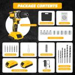 Cordless Brushless Impact Driver Hammer Drill Combo Kit w/ 2 Battery & Charger