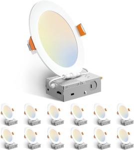 12 Pack 6 Inch 13W 5CCT Ultra-Thin LED Recessed Ceiling Light with Junction Box