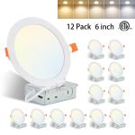 12 Pack 6 Inch 5CCT Recessed Dimmable LED Ceiling Panel Light with Junction Box