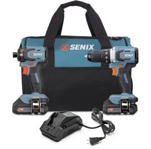 Senix 20V Brushless 1/2 " Drill/Driver &1/4"Impact Driver Combo Kit, 2 Batteries