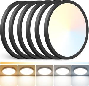 6 Pack 12 Inch 5CCT LED Ceiling Light Flush Mount Dimmable Fixture Black 2880LM