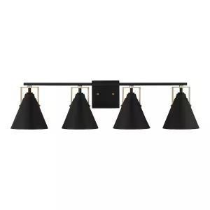 4-Light Matte Black Modern Bathroom Vanity with Satin Brass Accents 33"
