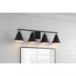 4-Light Matte Black Modern Bathroom Vanity with Satin Brass Accents 33"