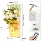 Set of 2 - Rustic Wall Sconces - with Flowers, Mason Jars, LED Lights, Remote