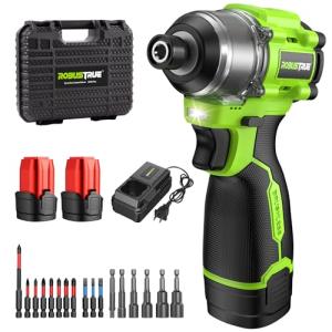 Robustrue 16.8V Max Brushless Impact Driver Kit, 1416 In-lbs Torque, 1/4" Hex Cordless Impact Drill with 2x 2000mAh Batteries, 4100 Max BPM, Power Tool Set for Home Improvement, DIY & Light Automotive