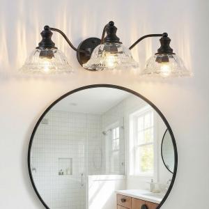 24" Vanity Light Vintage Sconce Bathroom Mirror Black 3 Lights Wall Lamp Fixture