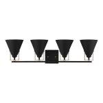 4-Light Matte Black Modern Bathroom Vanity with Satin Brass Accents 33"
