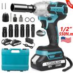 Cordless Electric Impact Wrench Gun 1/2'' High Power Driver w/ 2 Li-ion Battery