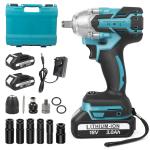 Cordless Electric Impact Wrench Gun 1/2'' High Power Driver w/ 2 Li-ion Battery