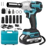 Cordless Electric Impact Wrench Gun 1/2'' High Power Driver w/ 2 Li-ion Battery