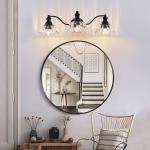 24" Vanity Light Vintage Sconce Bathroom Mirror Black 3 Lights Wall Lamp Fixture
