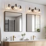 24" Vanity Light Vintage Sconce Bathroom Mirror Black 3 Lights Wall Lamp Fixture