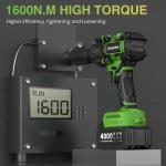 TaskStar Cordless Impact Wrench 1/2", 1180 Ft-lbs(1600 N.m) 4000mAh Battery