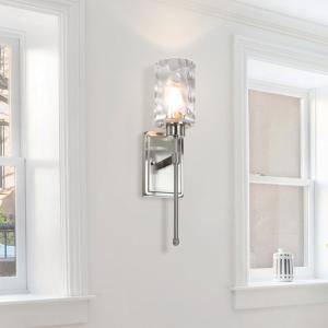 1 Light Sconces Wall Lighting with Glass Bathroom Vanity Light in Brushed Nickel