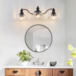 24" Vanity Light Vintage Sconce Bathroom Mirror Black 3 Lights Wall Lamp Fixture