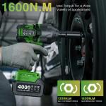 TaskStar Cordless Impact Wrench 1/2", 1180 Ft-lbs(1600 N.m) 4000mAh Battery