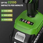 TaskStar Cordless Impact Wrench 1/2", 1180 Ft-lbs(1600 N.m) 4000mAh Battery