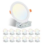 12 Pack 6 Inch 5CCT LED Recessed Ceiling Dimmable Panel Light with Junction Box