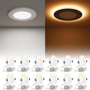 12 Pack 4 Inch 5CCT LED Recessed Ceiling Light Panel Dimmable with Night Light