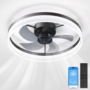 20" Modern Fan Lights Flush Mount LED Ceiling Light kit With Remote APP Control