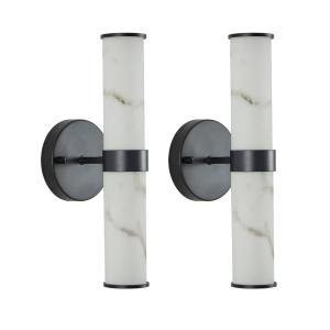 2 Pack Indoor Wall Light Resin Marble Texture LED Vanity Sconce Black Fixture