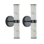 2 Pack Indoor Wall Light Resin Marble Texture LED Vanity Sconce Black Fixture