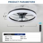20" Modern Fan Lights Flush Mount LED Ceiling Light kit With Remote APP Control