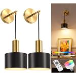 NIORSUN Battery Operated Wall Sconce Set of 2, Gold & Black Wireless Recharge...