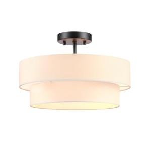 Globe Electric 66000138 2-Light Semi-Flush Mount Ceiling Light, Matte Black, 2-Tier, White Linen Shade, Home Improvement, Dining Room, Kitchen