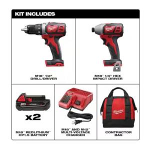 Milwaukee 2691-22 M18 18V Cordless Compact Drill Impact Driver 2-Tool Combo Kit