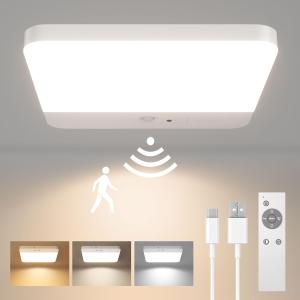 Rechargeable Motion Sensor LED Ceiling Light with 3 Colors and Remote Control