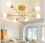 Modern Sputnik Chandelier, Ceiling Light Fixture Flush Mount 6-Lights Gold