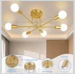 Modern Sputnik Chandelier, Ceiling Light Fixture Flush Mount 6-Lights Gold