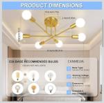 Modern Sputnik Chandelier, Ceiling Light Fixture Flush Mount 6-Lights Gold