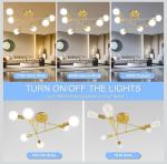 Modern Sputnik Chandelier, Ceiling Light Fixture Flush Mount 6-Lights Gold