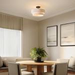 Globe Electric 66000138 2-Light Semi-Flush Mount Ceiling Light, Matte Black, 2-Tier, White Linen Shade, Home Improvement, Dining Room, Kitchen